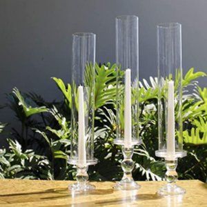 NIB 2pc set Open Ended Glass Hurricane Candleholder Tube Shade  (H:14" D:2.5")